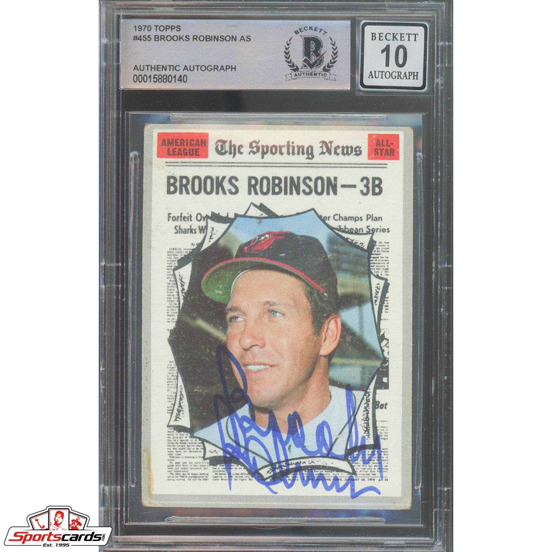1970 Topps #455 Brooks Robinson Signed Auto Beckett BAS 10 Orioles