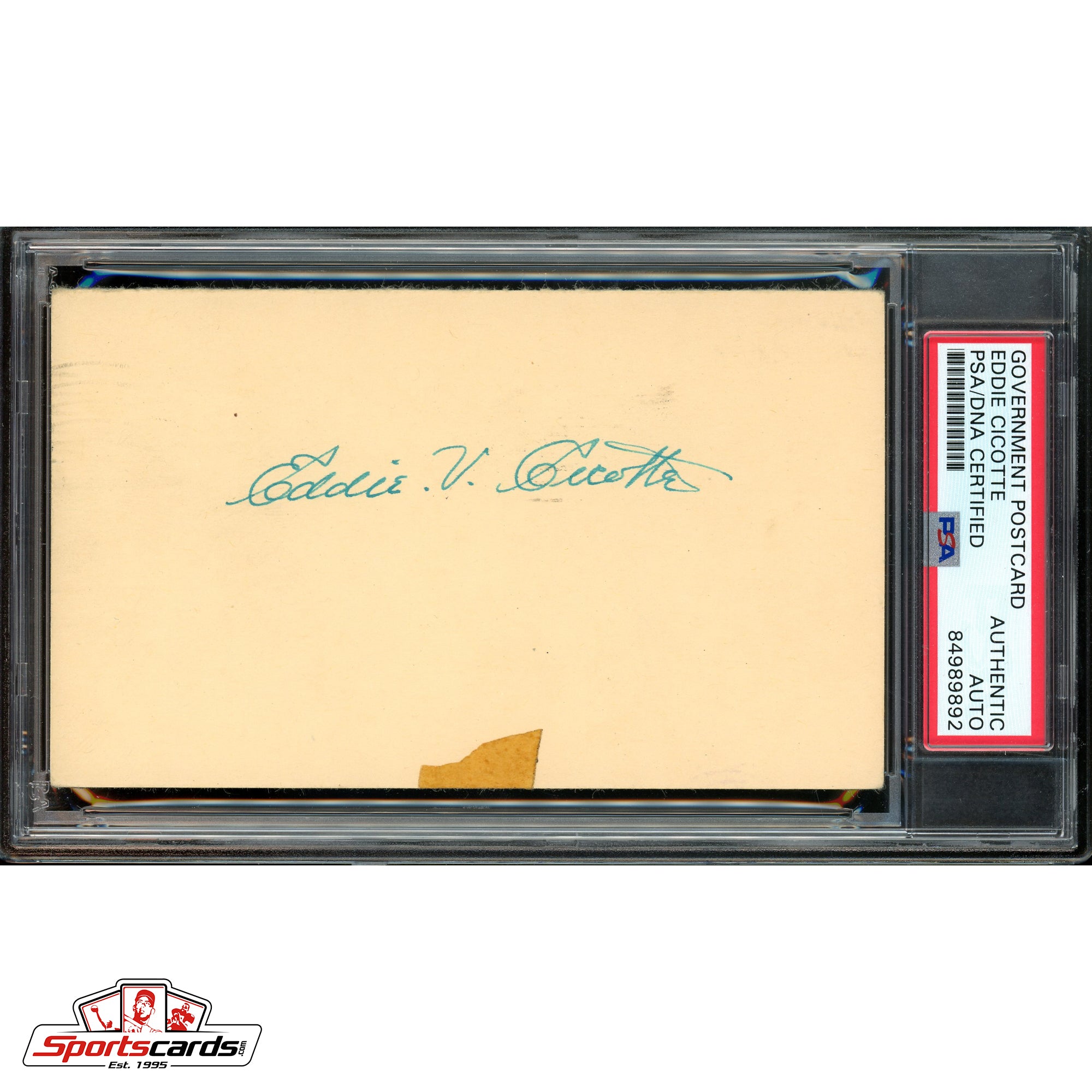 Eddie Cicotte (d.69) Signed Auto 3x5 Index GPC Card 1919 Black Sox 1905 Debut PSA