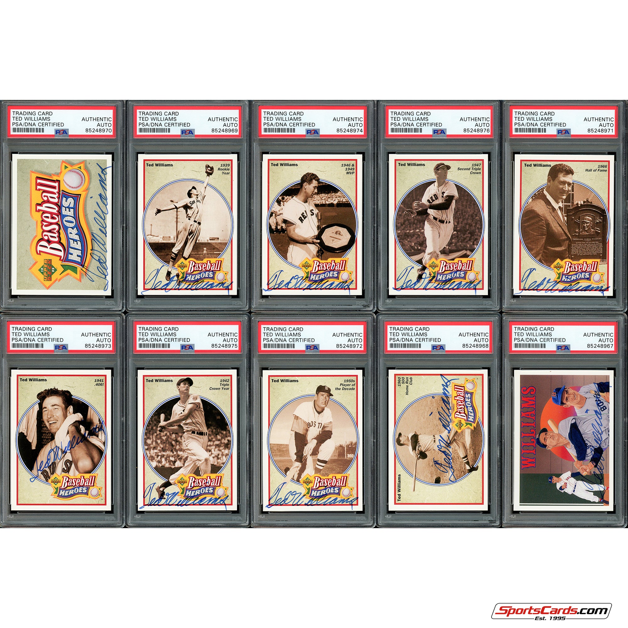 Ted Williams Signed 1992 Upper Deck Heroes Complete Set PSA/DNA 10 Autos!