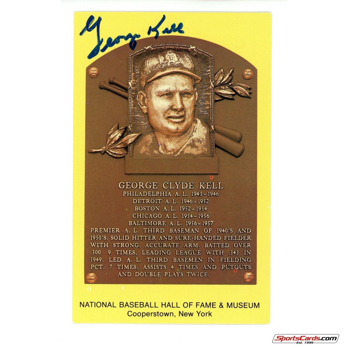 George Kell Signed Auto Hall of Fame Postcard Plaque JSA
