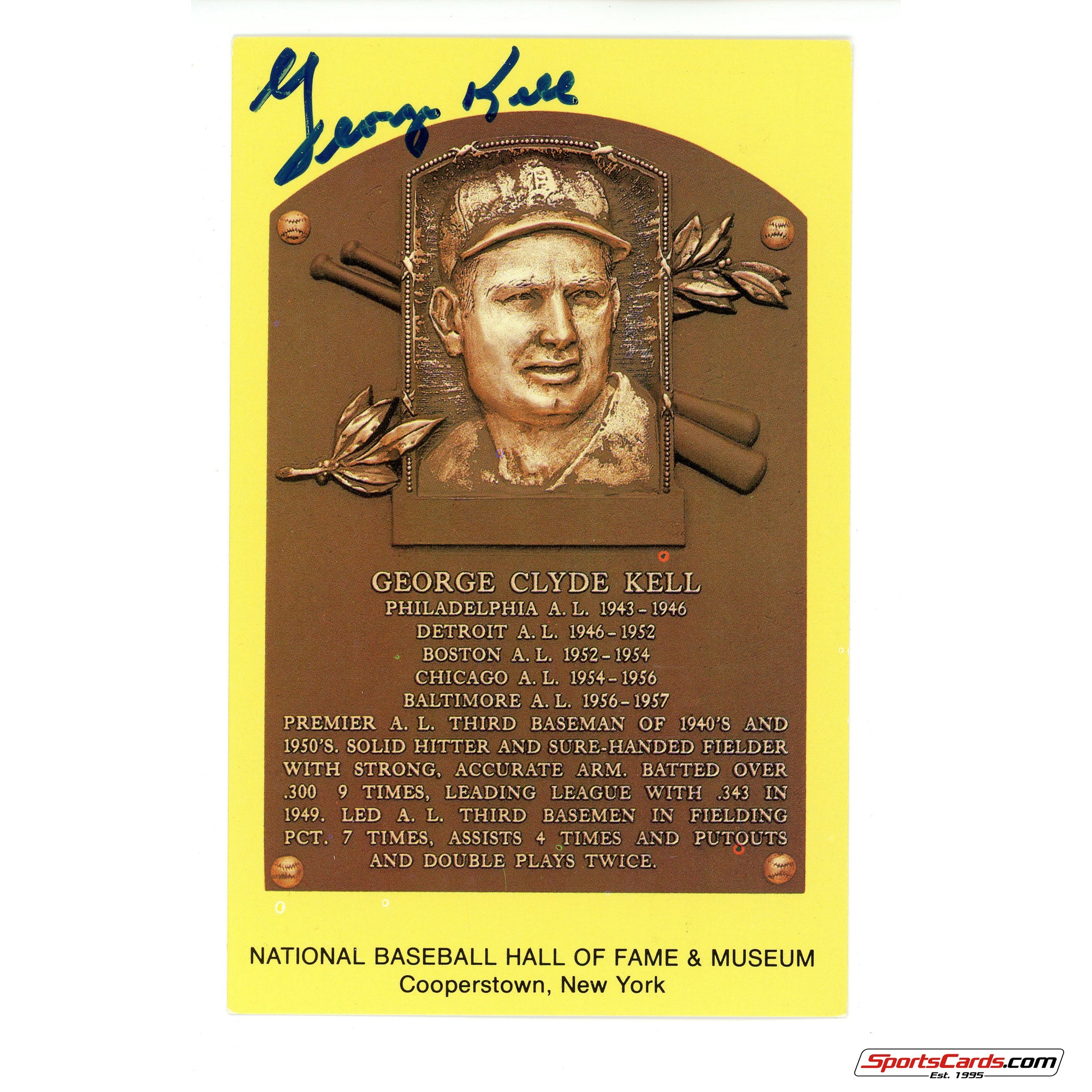 George Kell Signed Auto Hall of Fame Postcard Plaque JSA