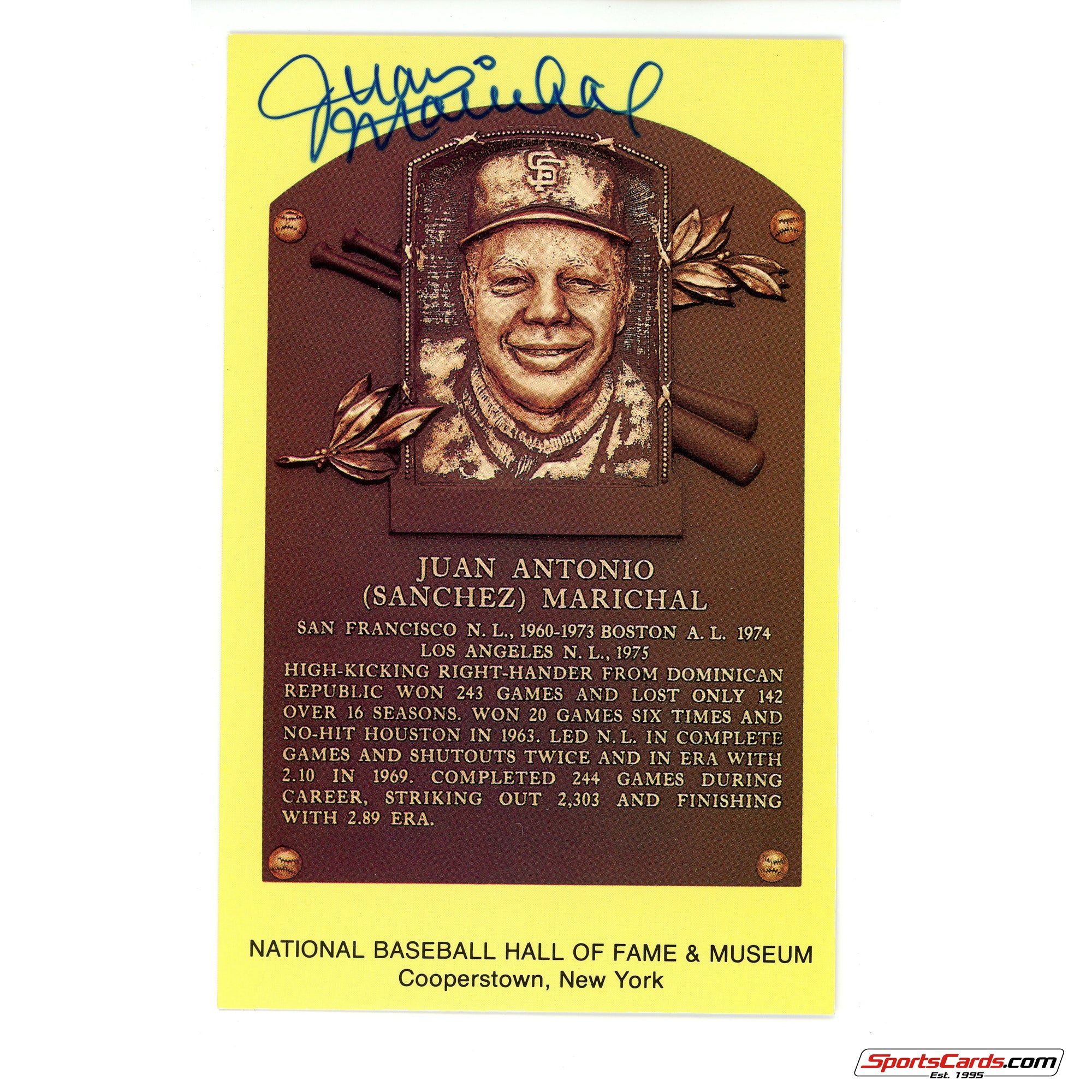 Juan Marichal Signed Auto Hall of Fame Postcard Plaque JSA