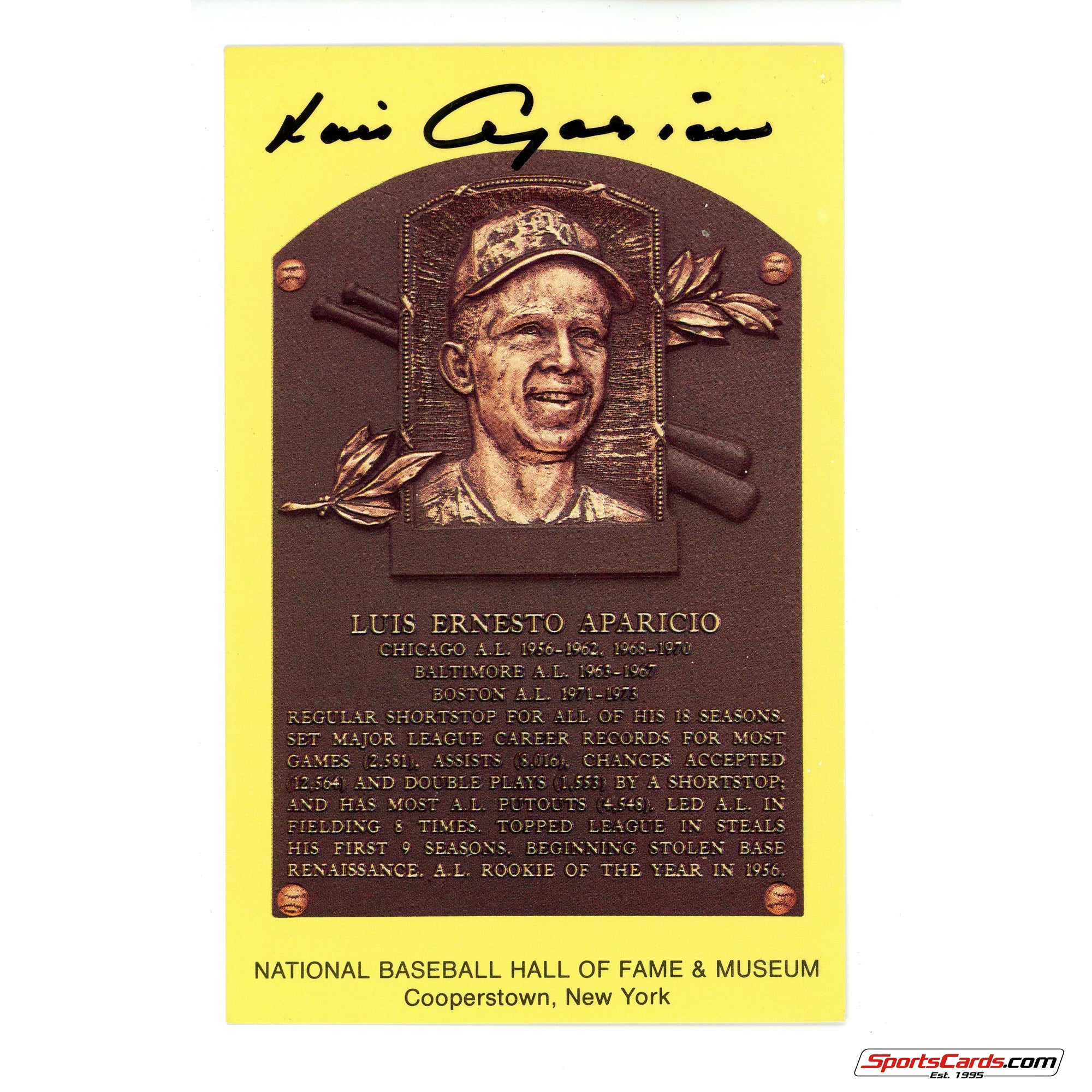 Luis Aparicio Signed Auto Hall of Fame Postcard Plaque