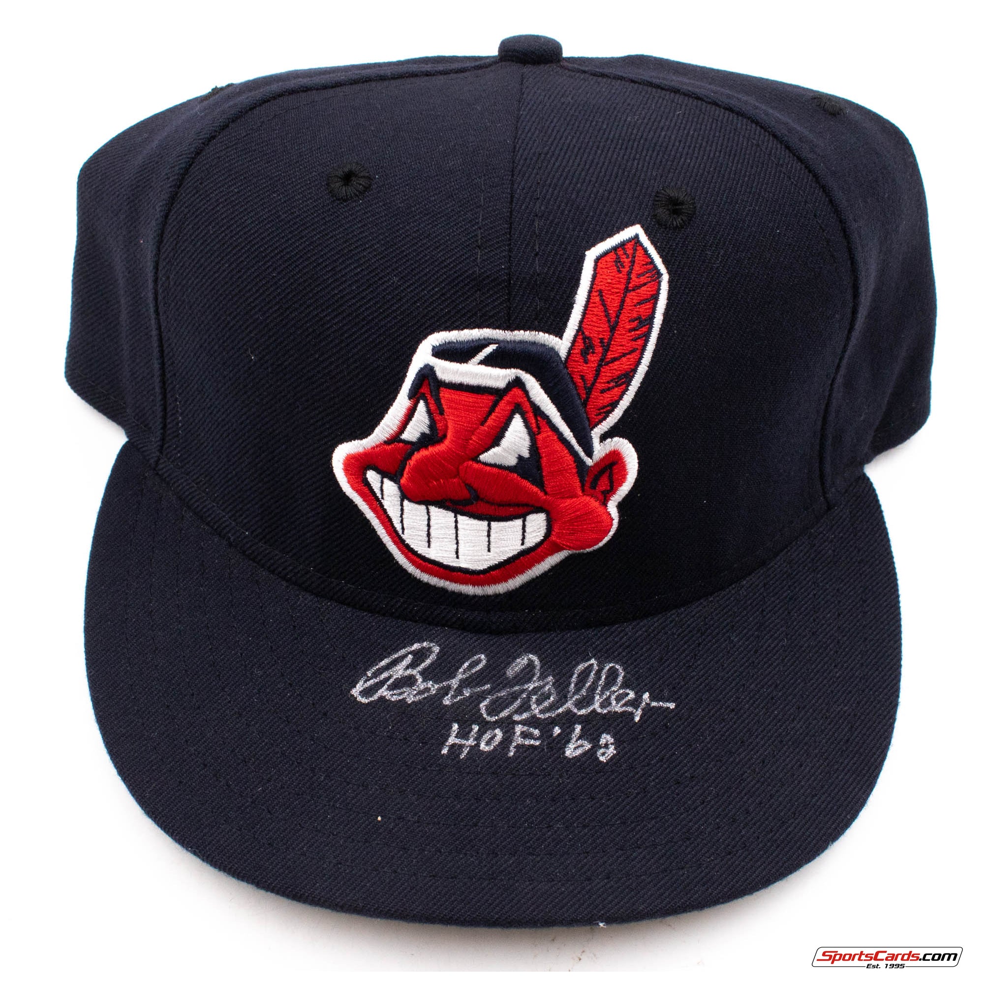 Bob Feller "HOF 62" Signed Auto Cleveland Indians Guardians Fitted Hat BAS