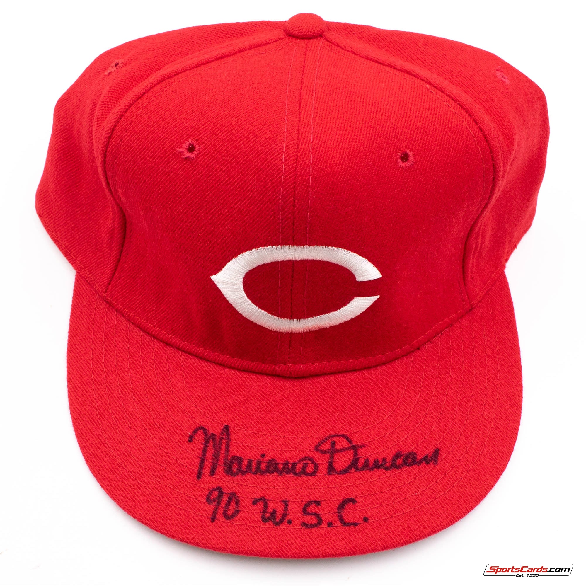 Mariano Duncan "90 WSC" Signed Auto Cincinnati Reds Fitted Hat BAS