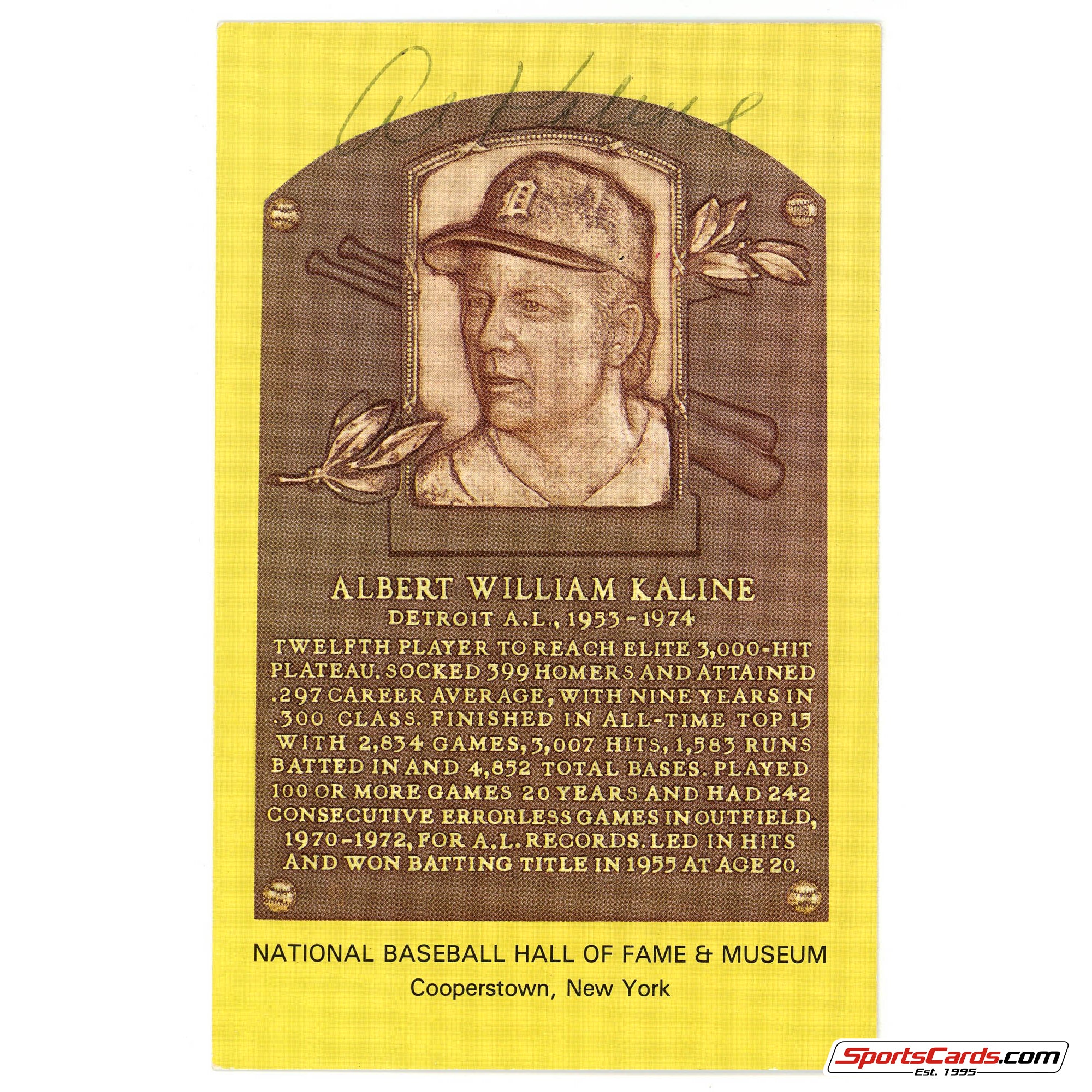 Al Kaline  Signed Auto HOF Postcard Plaque BAS