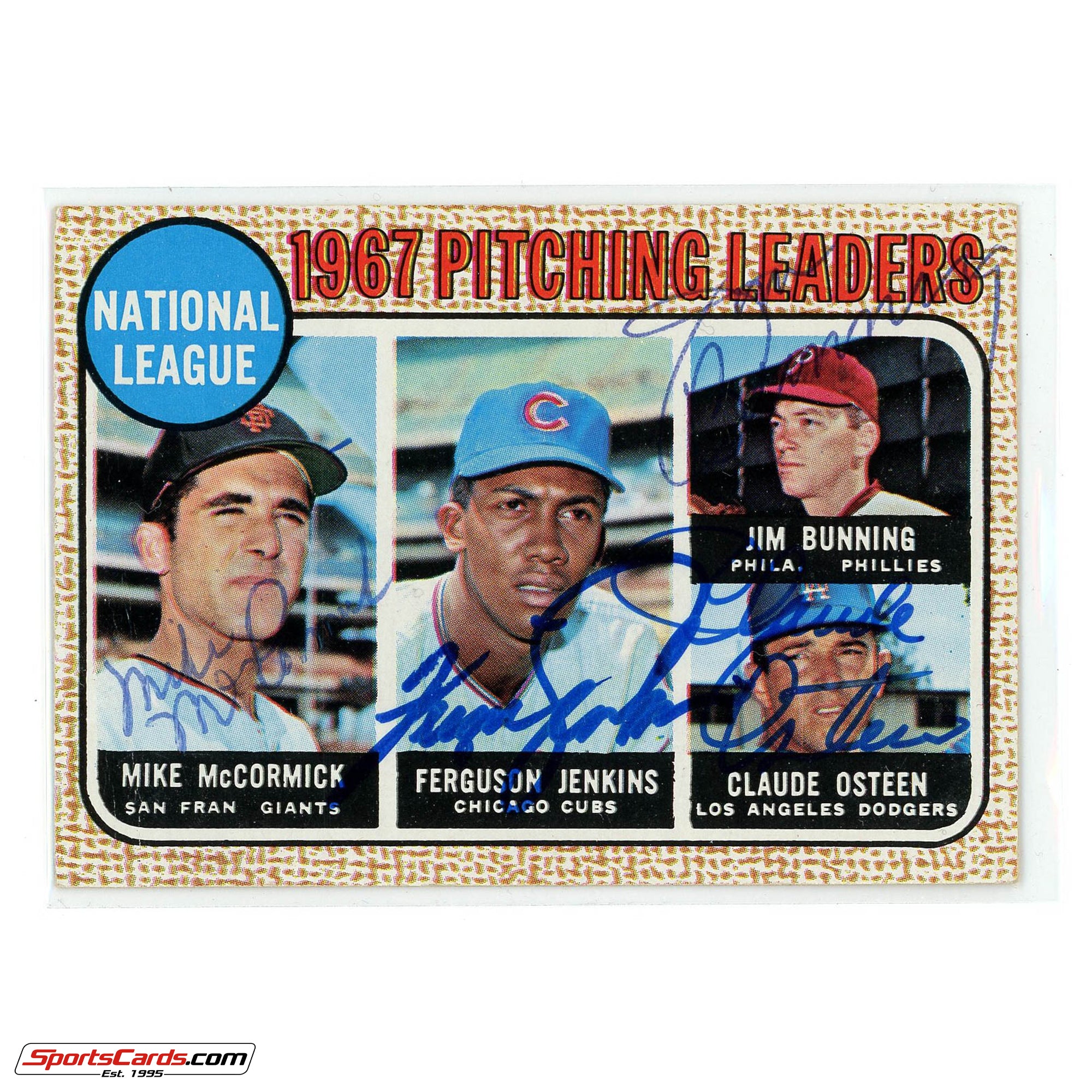 1967 Pitching Leaders Signed Auto 1968 Topps Card #9 BAS Jenkins McCormick Osteen