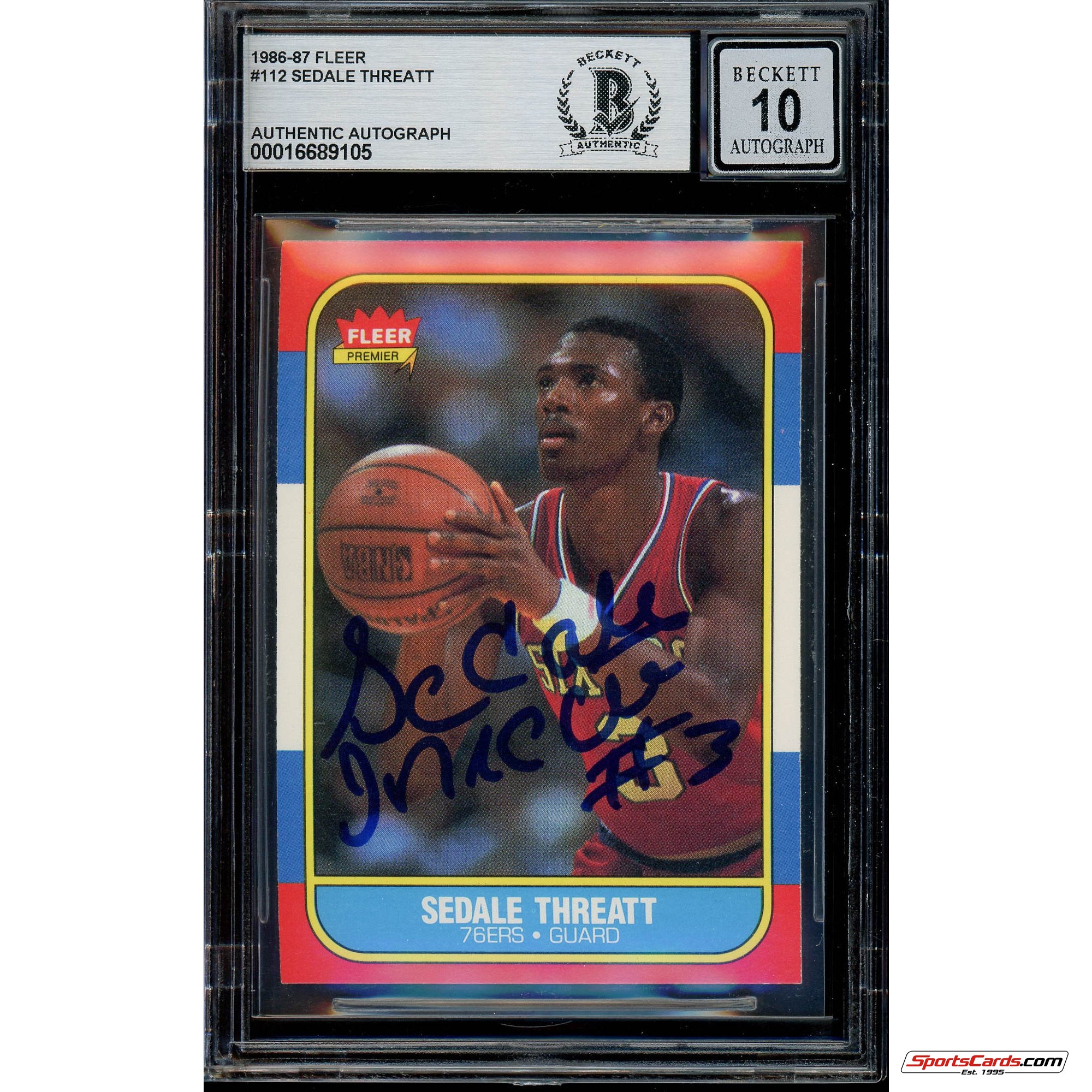 Rare Sedale Threatt Signed 1986-87 Fleer #112 Beckett Gem Mint 10 Auto Grade