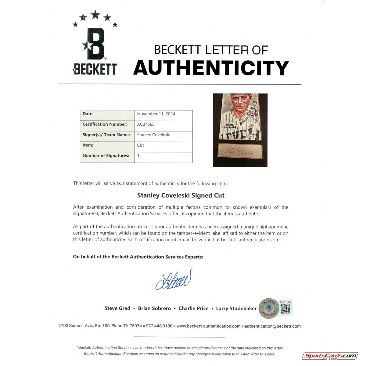 Stanley Coveleski HOF Signed Auto Perez Steele Matted Signature Display BAS