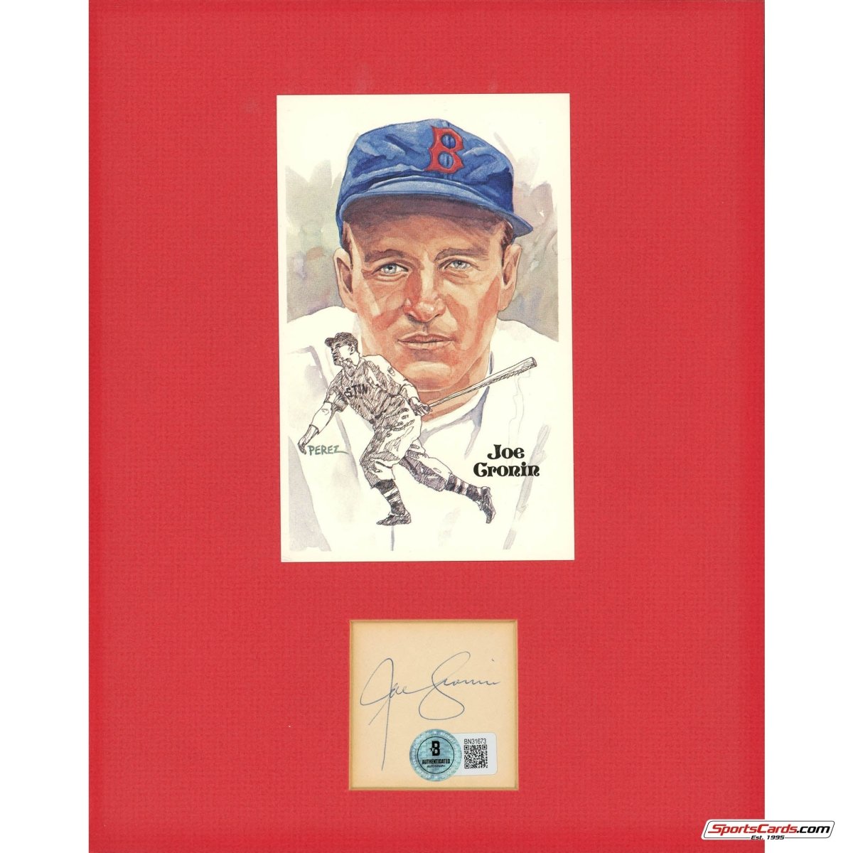 Joe Cronin HOF Signed Auto Perez Steele Matted Signature Display BAS