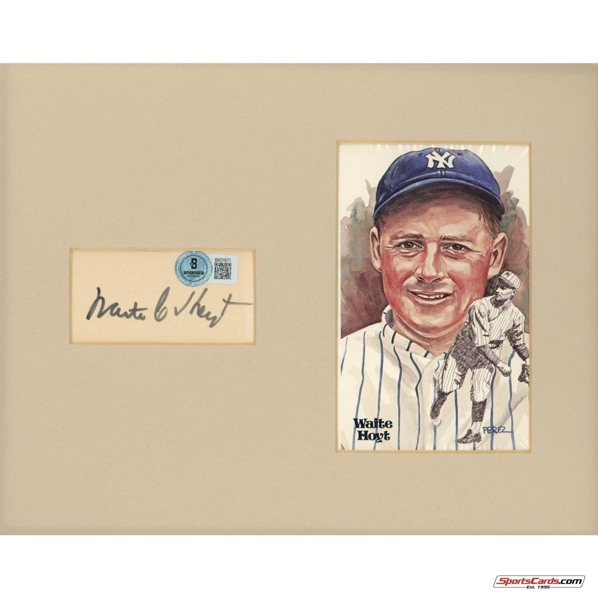 Waite Hoyt HOF Signed Auto Perez Steele Matted Signature Display BAS