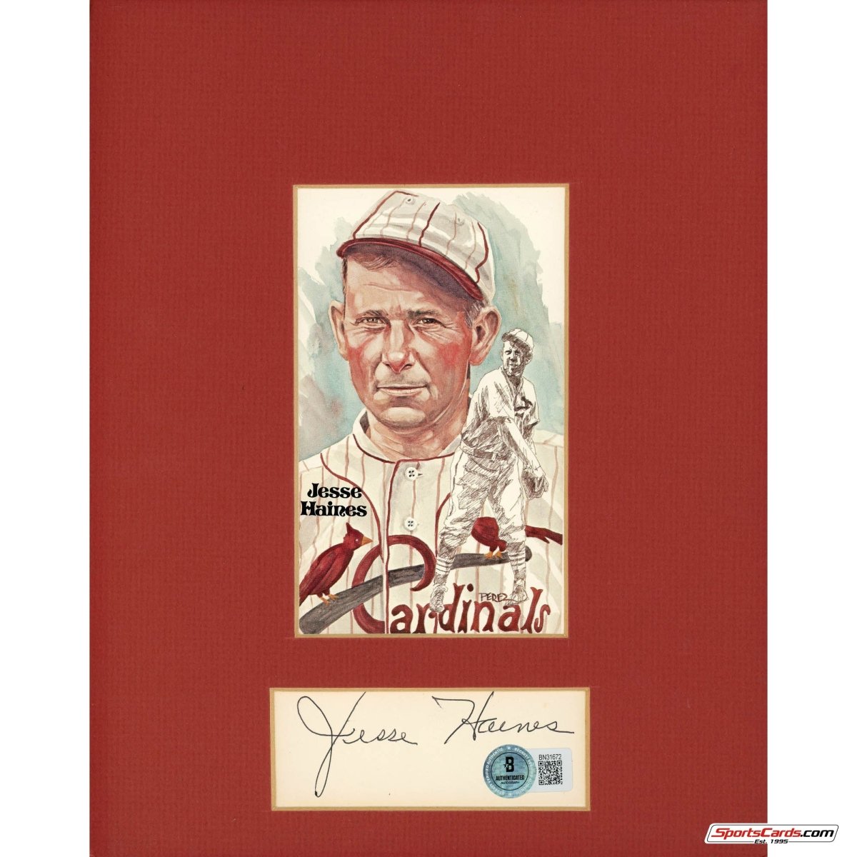 Jesse Haines HOF Signed Auto Perez Steele Matted Signature Display BAS