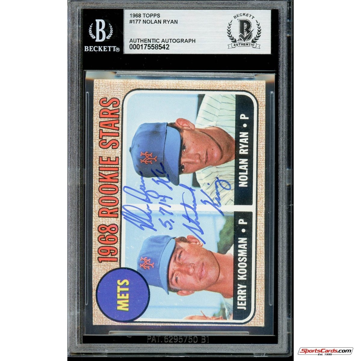 Nolan Ryan Signed Auto 1968 Topps #177 Beckett BAS 5,714 Ks Strikeout King