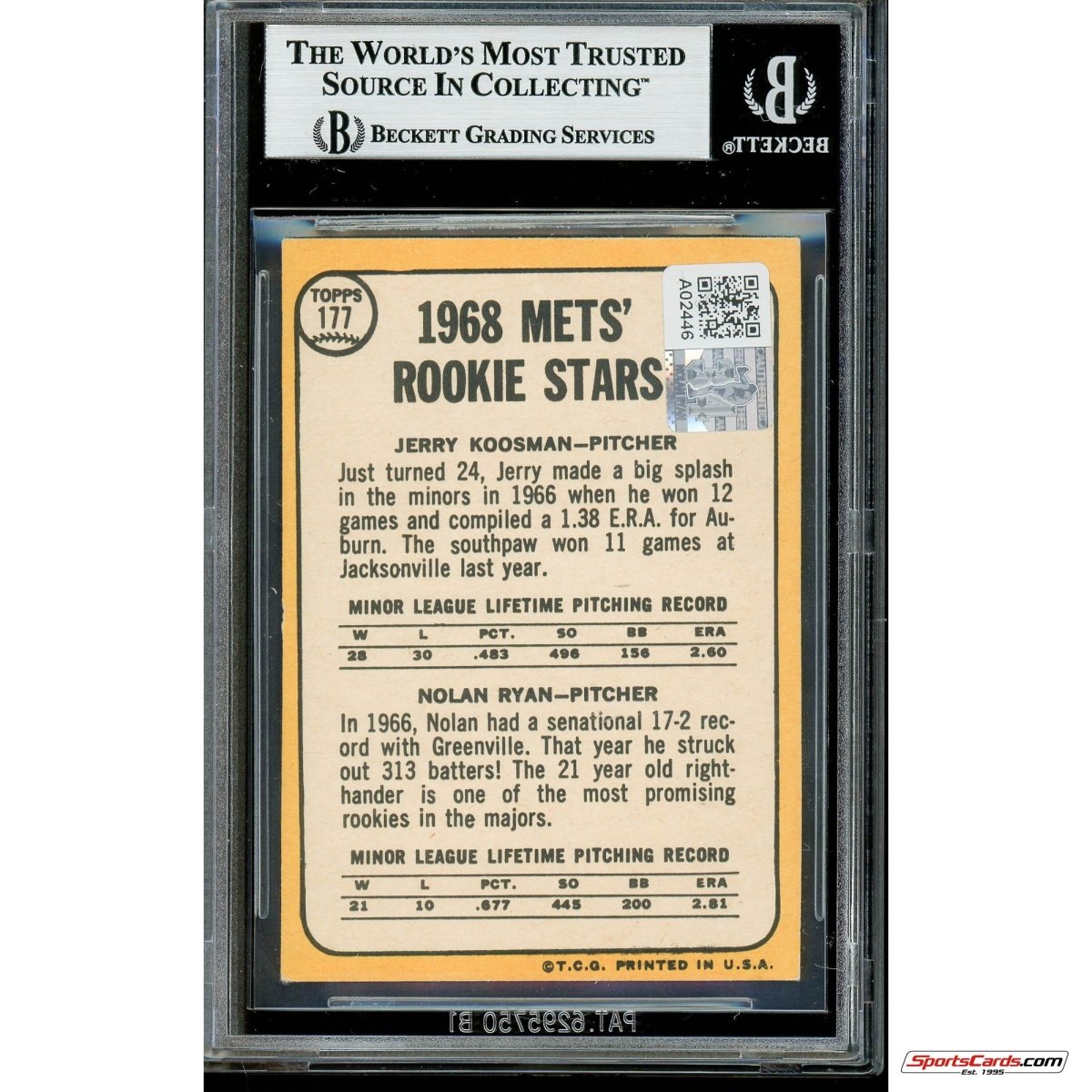 Nolan Ryan Signed Auto 1968 Topps #177 Beckett BAS 5,714 Ks Strikeout King