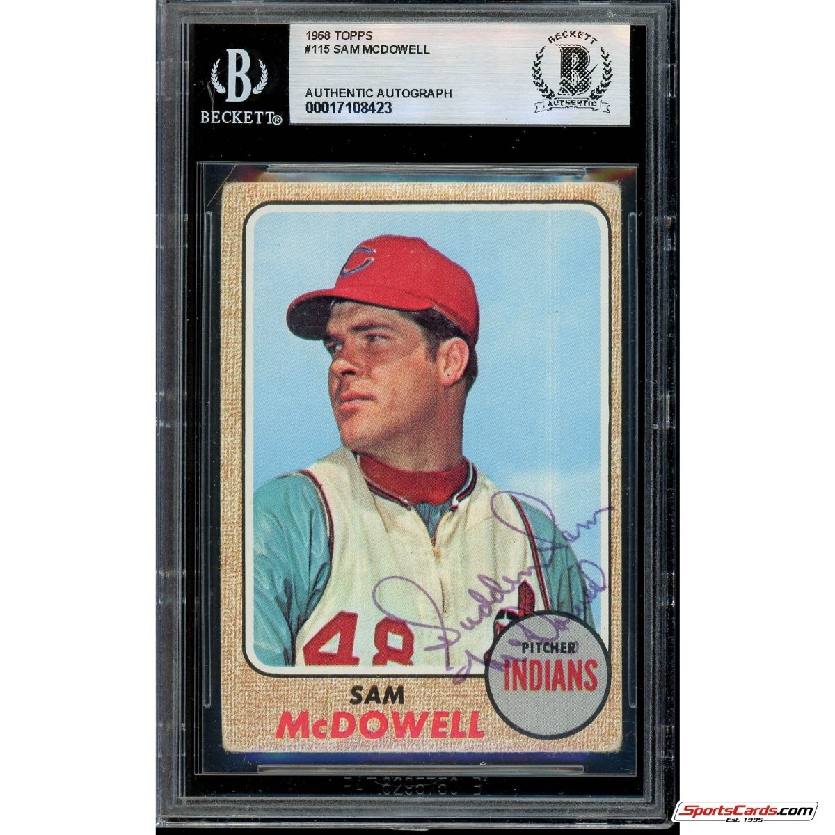 Sam McDowell Cleveland Indians Signed Auto 1968 Topps #115 Beckett BAS