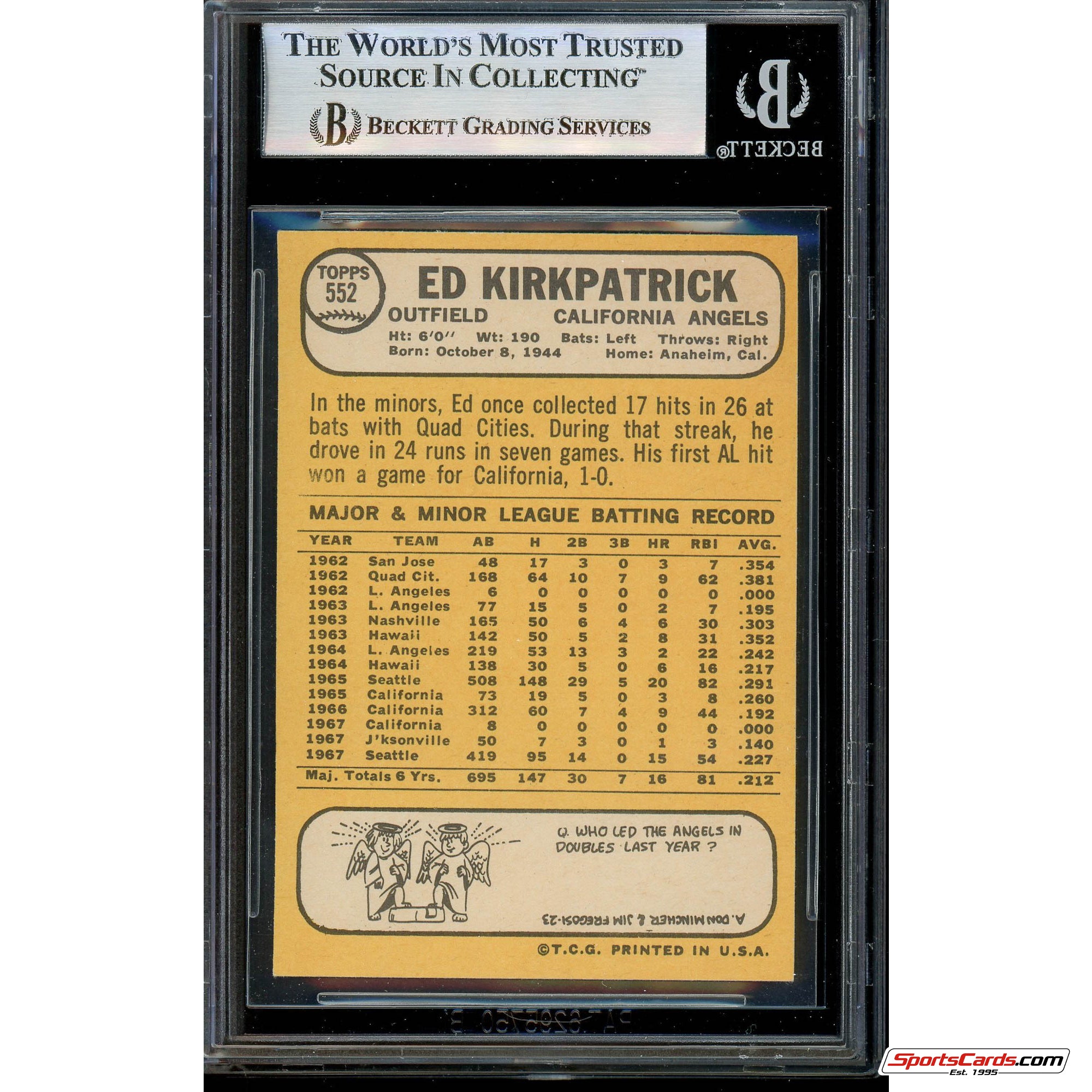 Ed Kirkpatrick  Signed Auto 1968 Topps #552 Beckett BAS