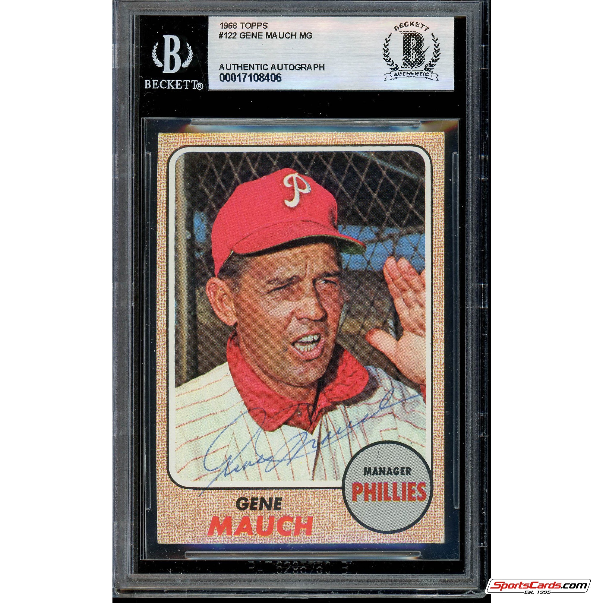 Gene Mauch Phillies Signed Auto 1968 Topps #122 Beckett BAS