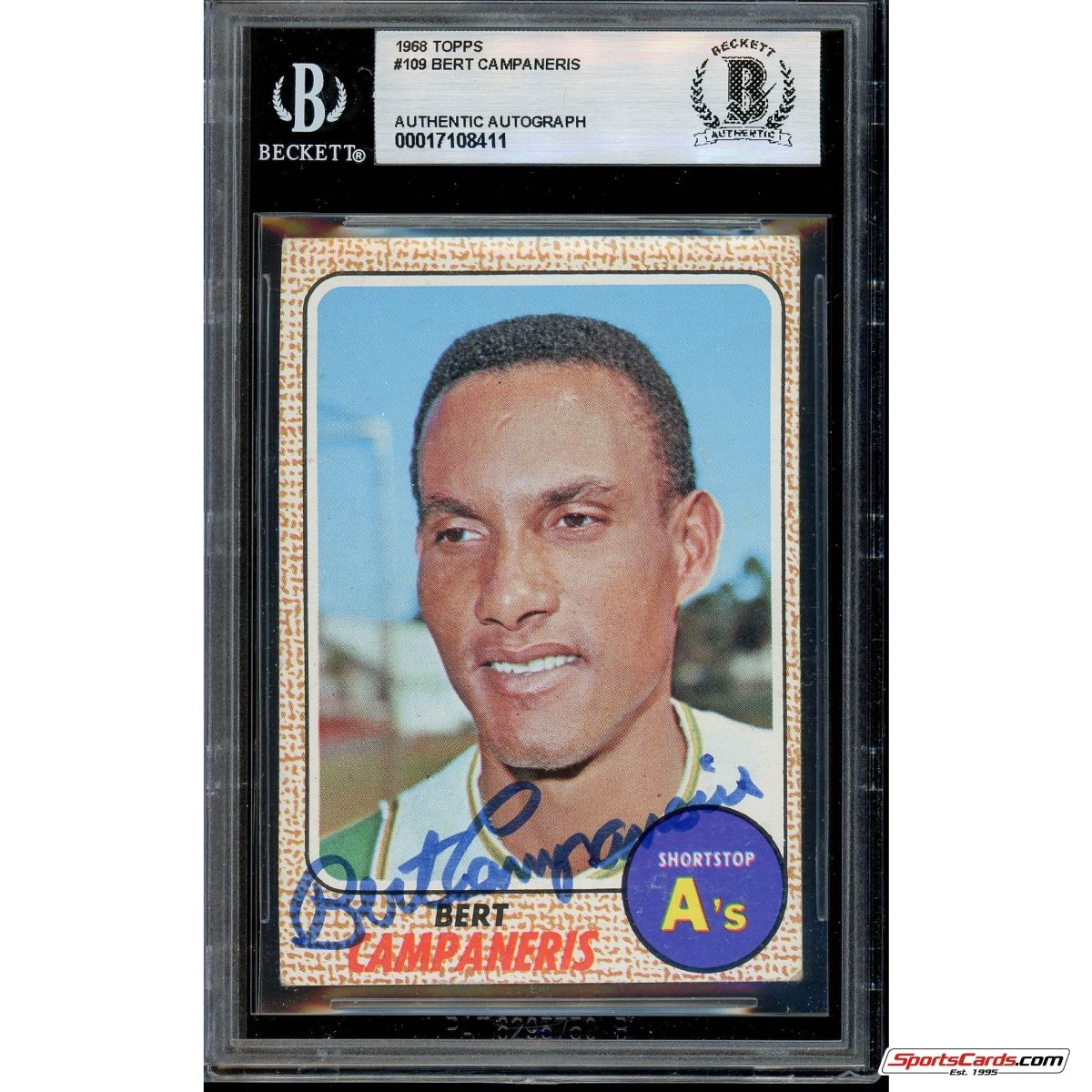 Bert Campaneris Oakland A&#39;s Signed Auto 1968 Topps #109 Beckett BAS