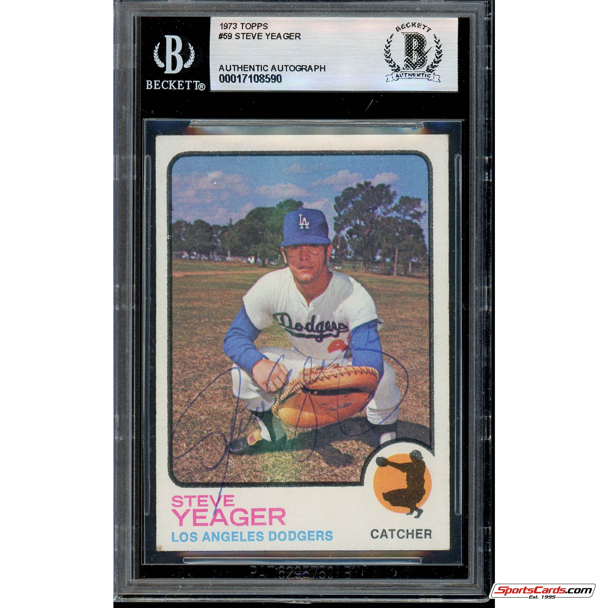 Steve Yeager LA Dodgers Signed Auto 1973 Topps #59 RC Beckett BAS