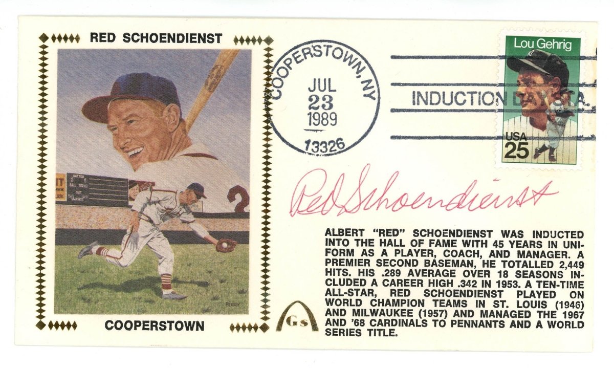 Red Schoendienst Signed Auto Gateway Cover FDC Beckett BAS