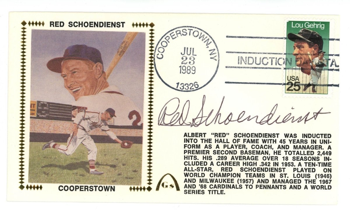 Red Schoendienst Signed Auto Gateway Cover FDC Beckett BAS