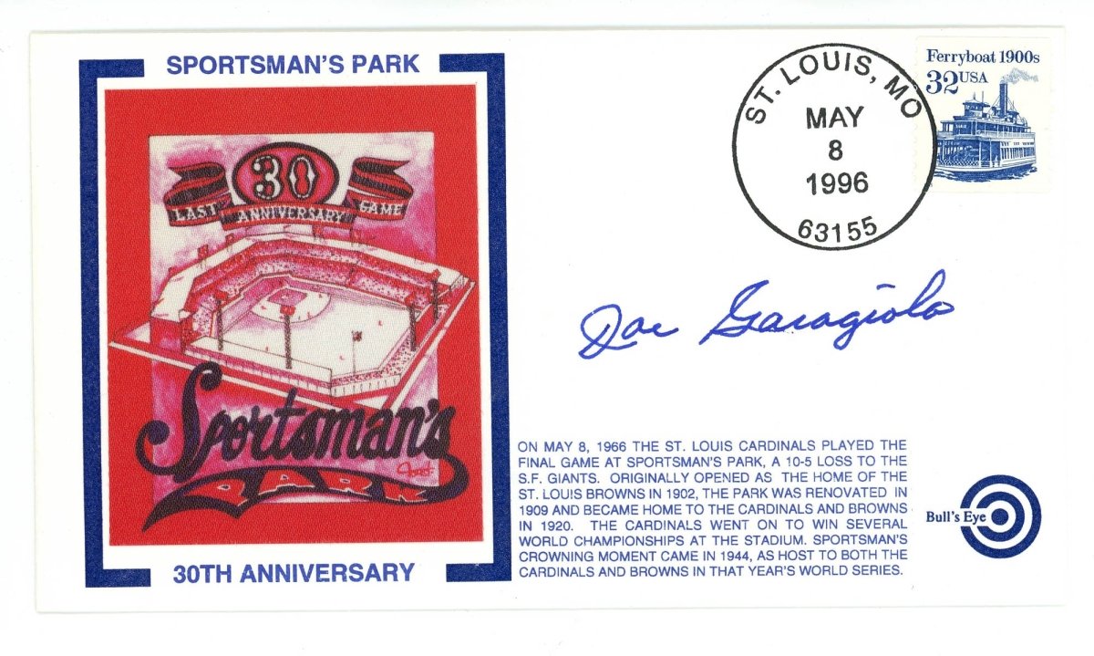 Joe Garagiola Signed Auto Bull&#39;s Eye Cover FDC Beckett BAS