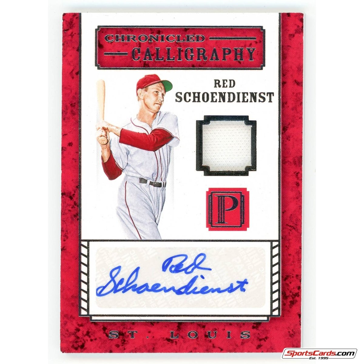 2016 Panini Pantheon Red Schoendienst Chronicled Calligraphy Auto Jersey /199 CC-RS