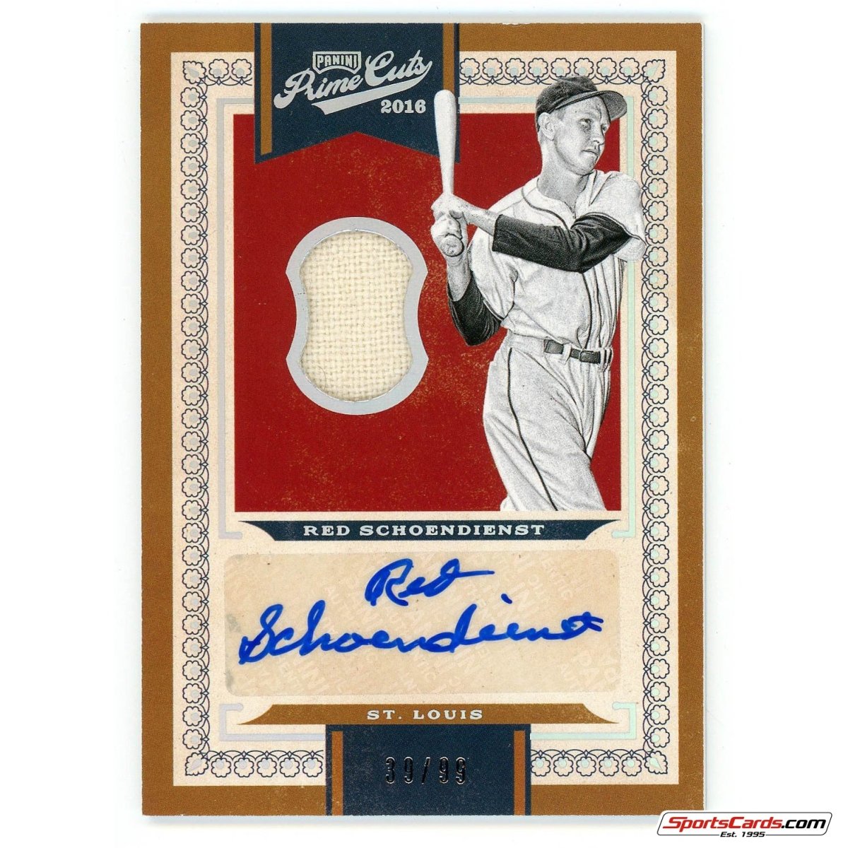 2016 Panini Prime Cuts Red Schoendienst Auto Jersey /99 #212