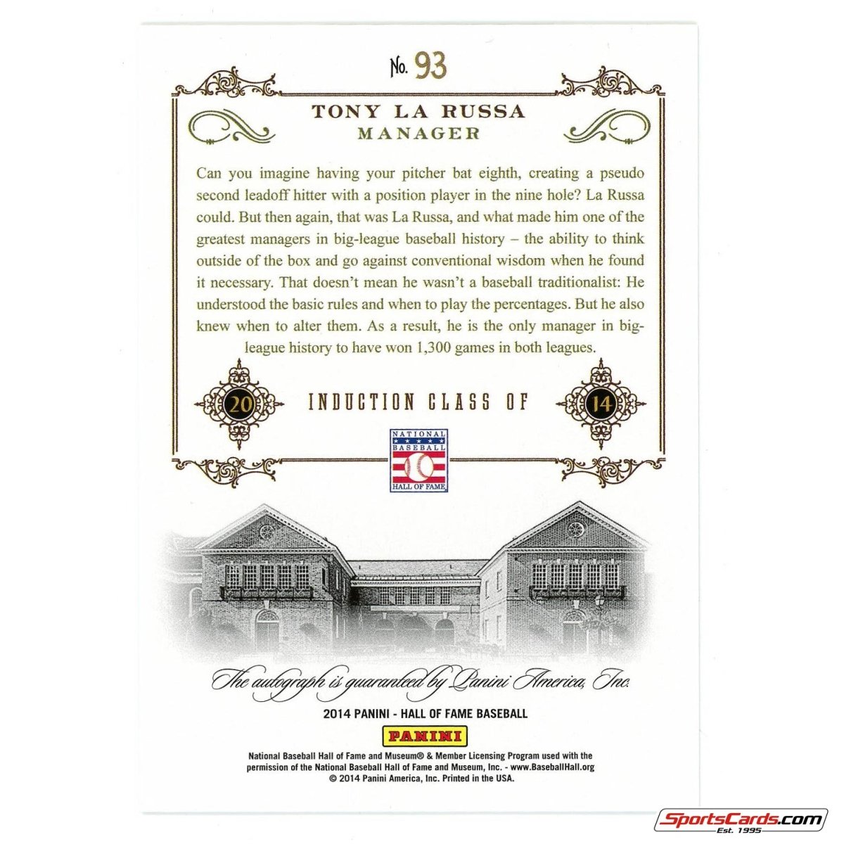 2014 Panini Hall of Fame Signatures Tony LaRussa Auto #93