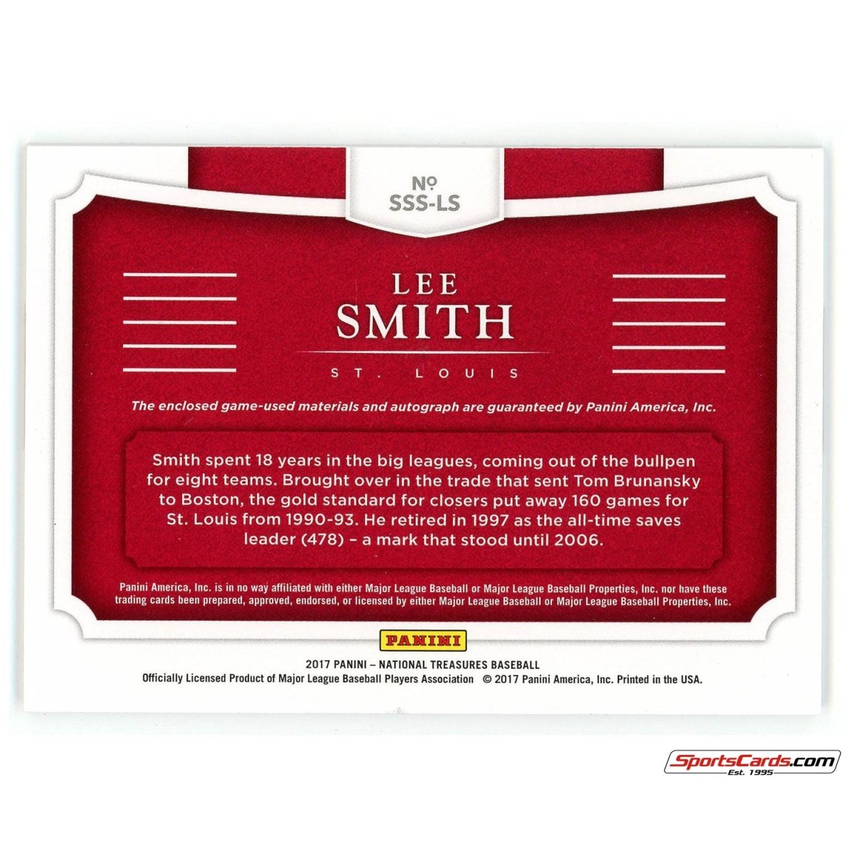 2017 Panini National Treasures Lee Smith Six Swatch Signatures Patch Auto /49