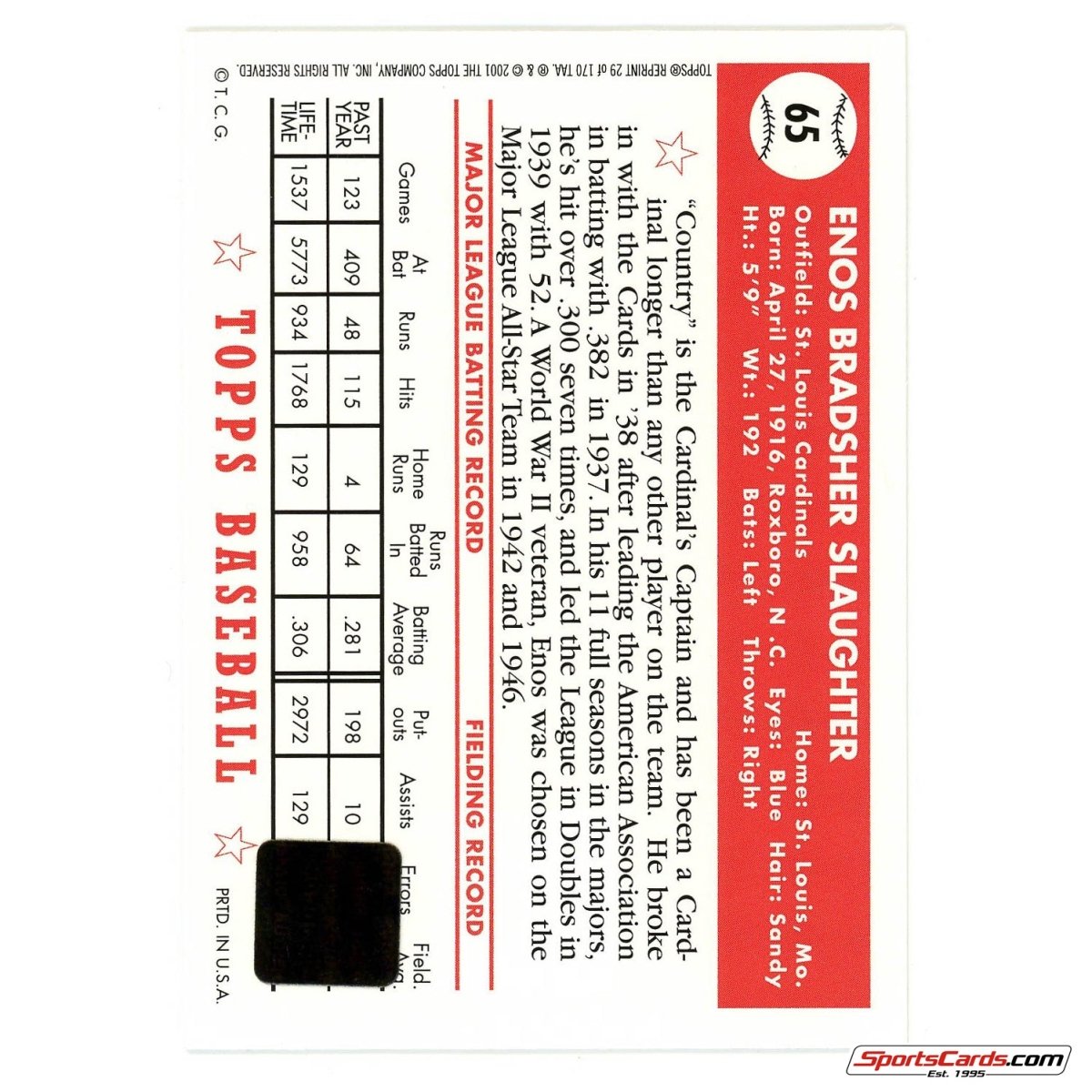 2001 Topps Archives Enos Slaughter 1952 Topps Reprint Auto #29