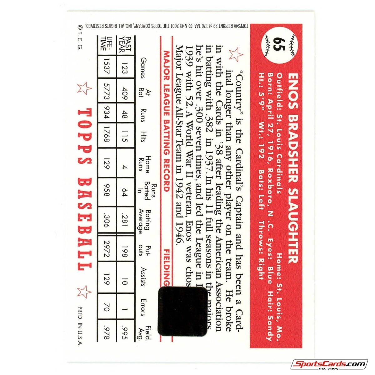 2001 Topps Archives Enos Slaughter 1952 Topps Reprint Auto #29