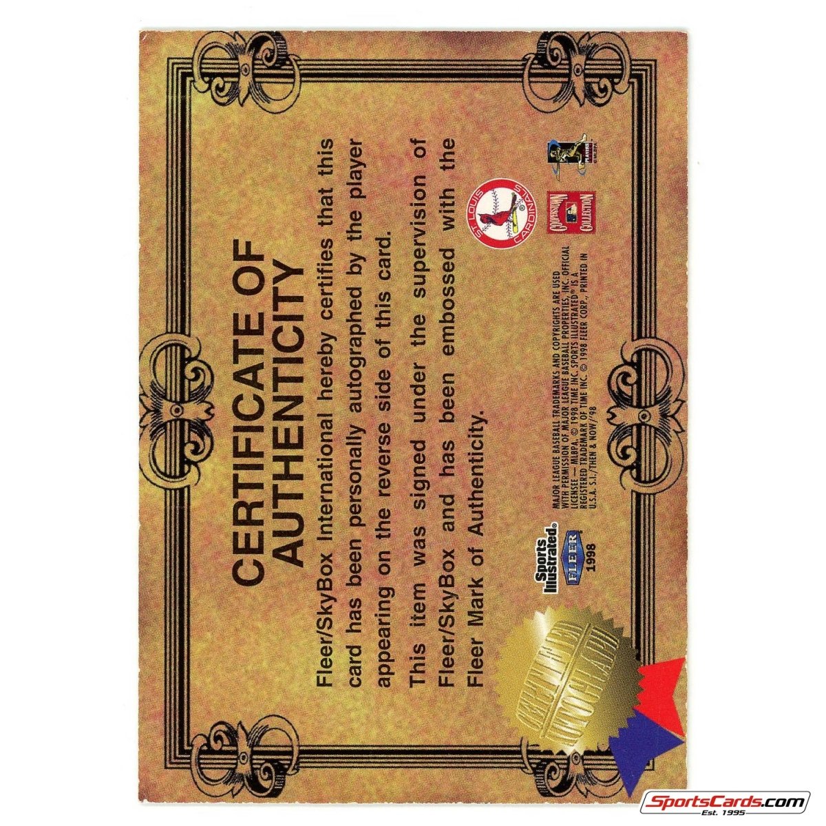 1998 Fleer Sports Illustrated Bob Gibson Auto