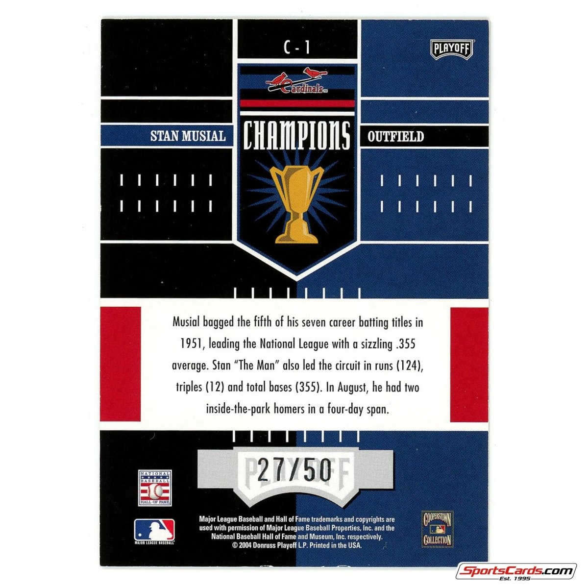 2004 Playoff Honors Stan Musial Champions Auto C-1 #/50