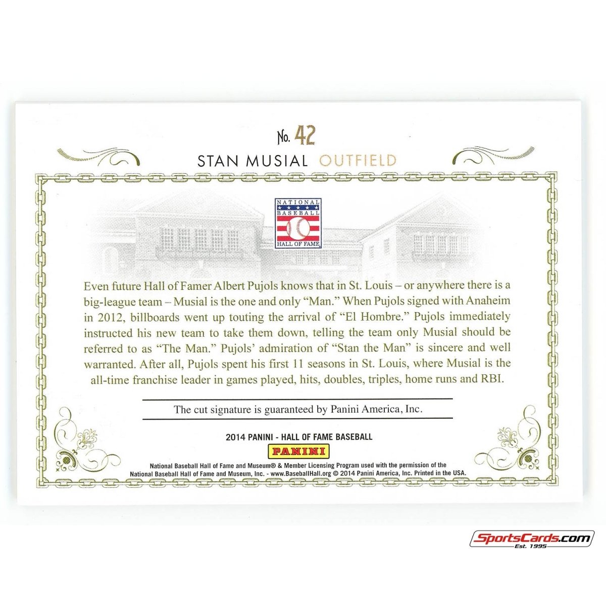 2014 Panini Hall of Fame Baseball Stan Musial HOF Cuts Auto /99