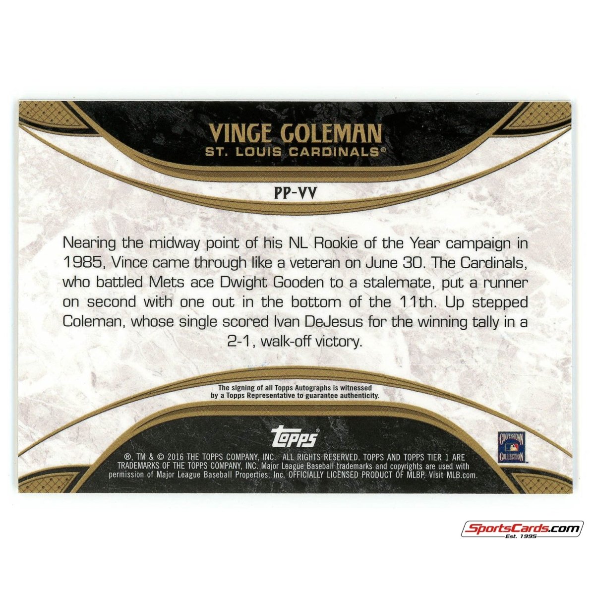 2016 Topps Tier One Prime Performers Vince Coleman Auto /249