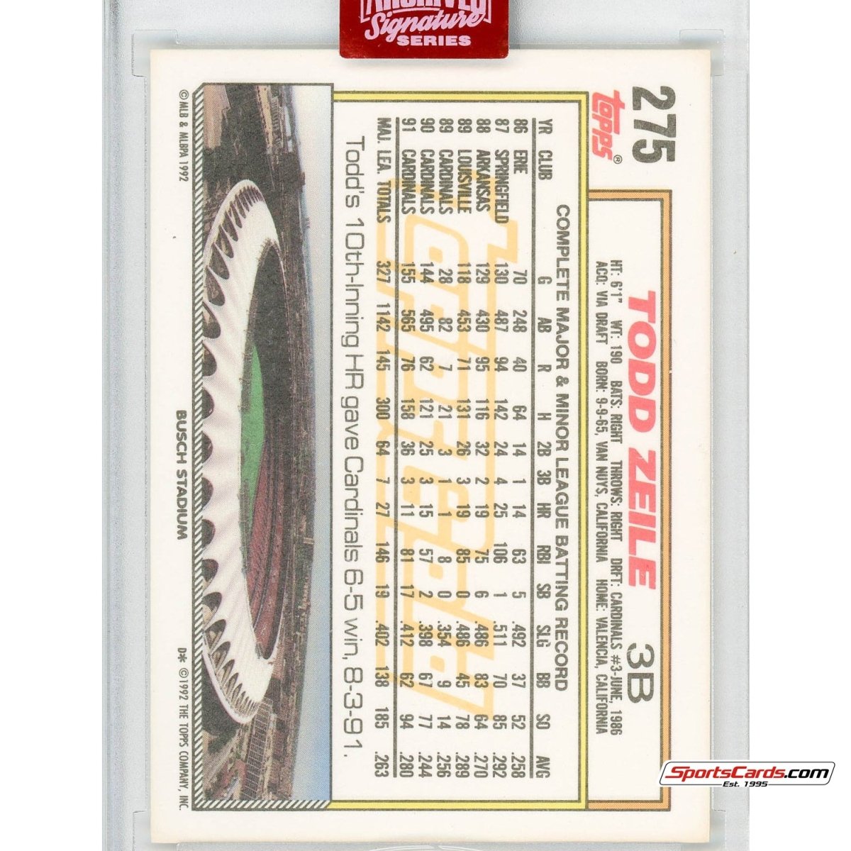 2019 Topps Archives Signature Series Todd Zeile 1992 Topps Gold Auto /12