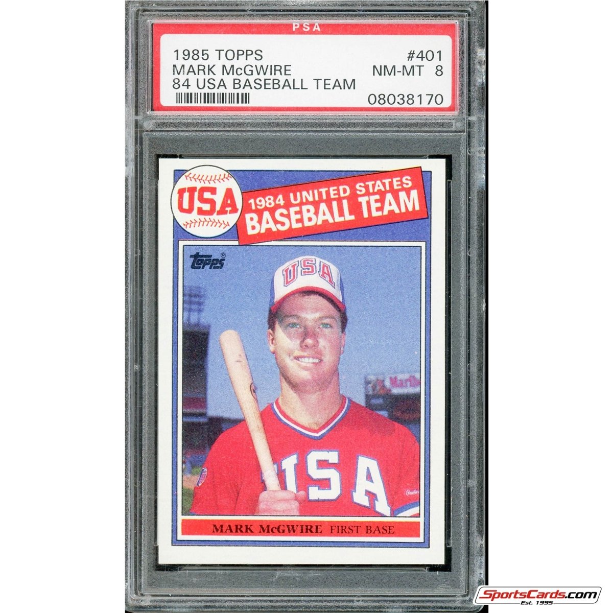 1985 Topps Mark McGwire USA Baseball RC #401 PSA 8