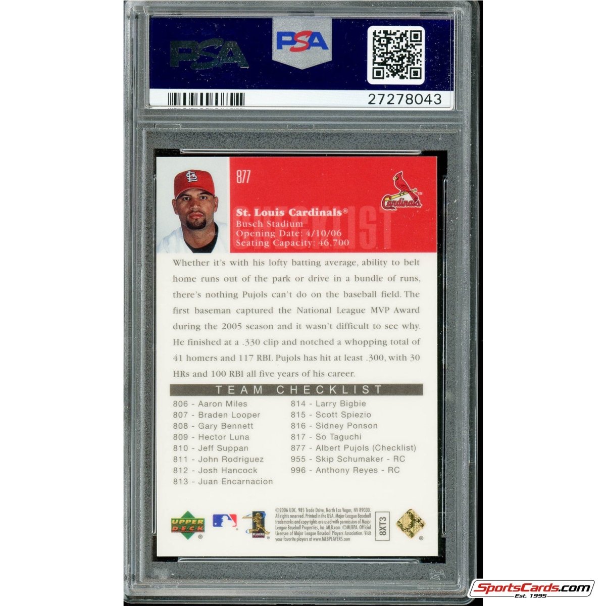 2006 Upper Deck Special F/X Albert Pujols #877 Red /50 PSA 9 None Higher