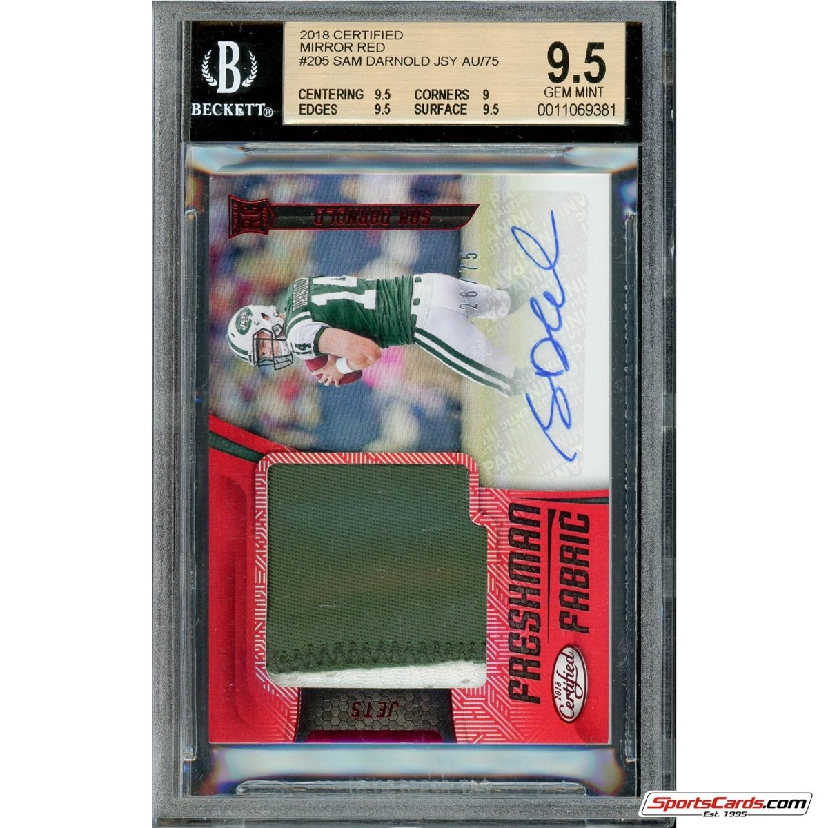 2018 Certified Mirror Red Sam Darnold Auto Jersey Patch RC /75 BGS 9.5 10 Auto