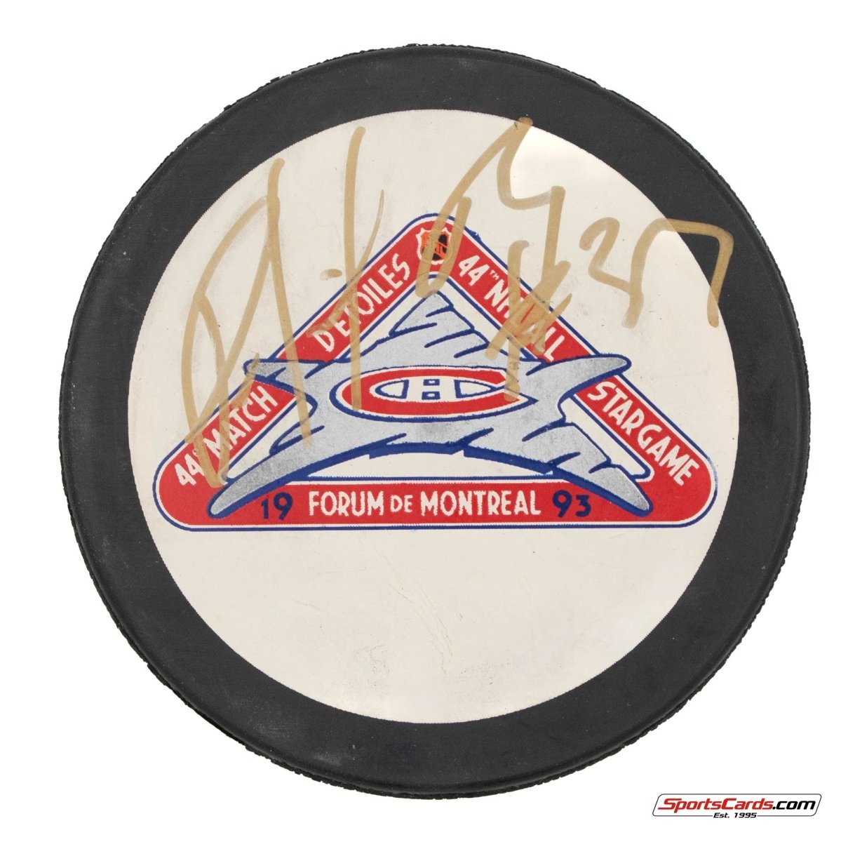 Patrick Roy Signed Autographed 1993 All-Star Game Montreal Canadiens Logo Puck BAS
