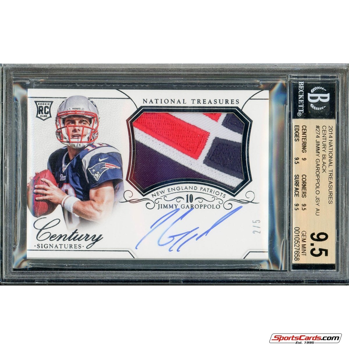 2014 National Treasures Century Black Jimmy Garoppolo Auto Jersey Patch RC /5 BGS 9.5