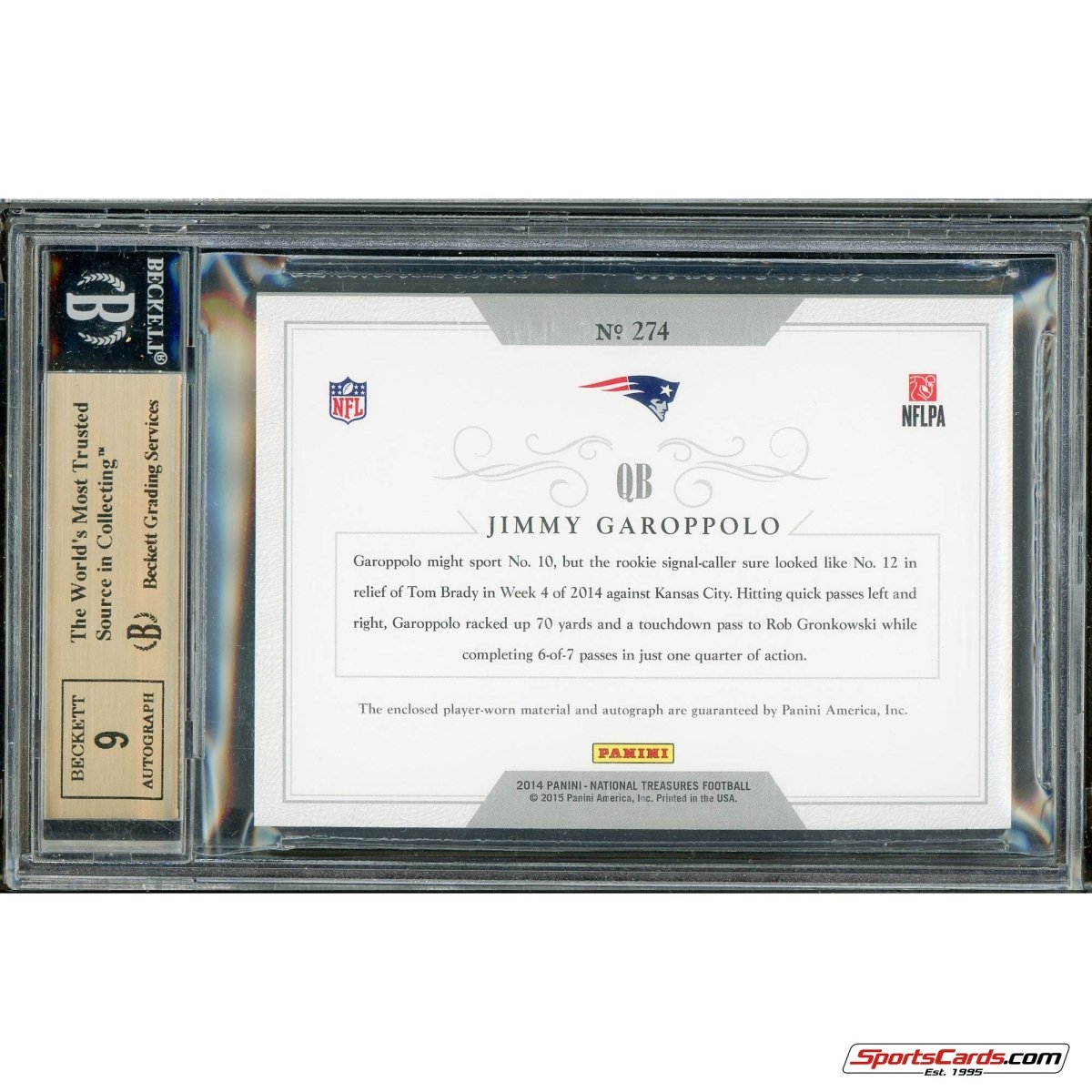 2014 National Treasures Century Black Jimmy Garoppolo Auto Jersey Patch RC /5 BGS 9.5
