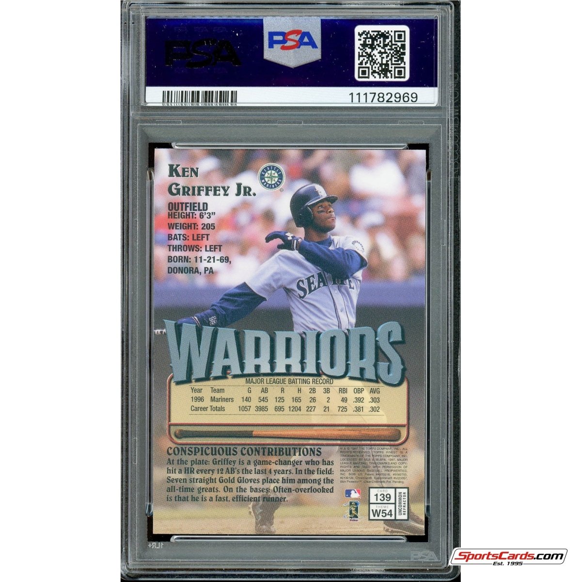 1997 Topps Finest Refractor Ken Griffey Jr. #139 PSA 10 Gem Mint
