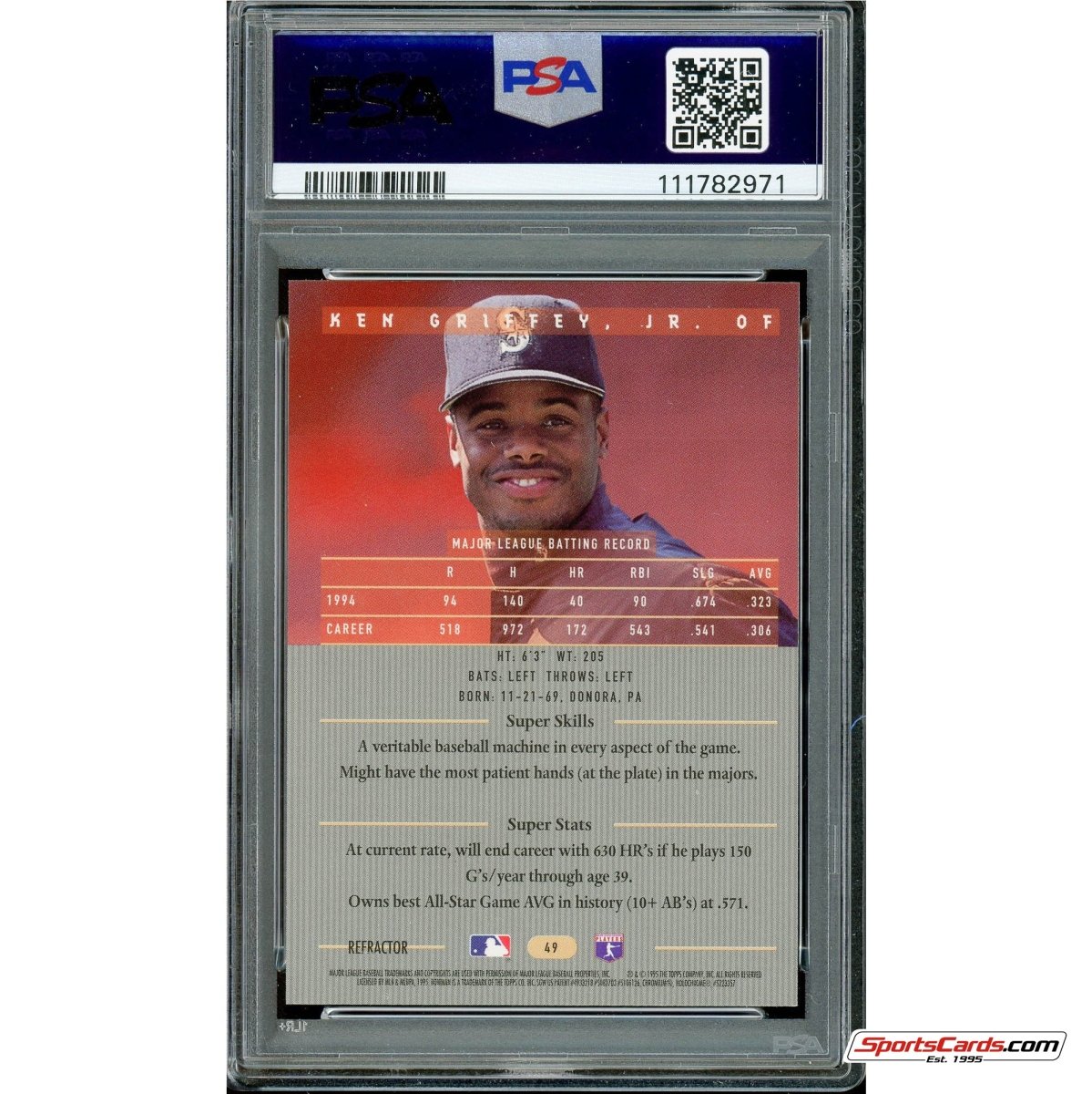 1995 Bowman's Best Red Refractor Ken Griffey Jr. #49 PSA 9 Mint