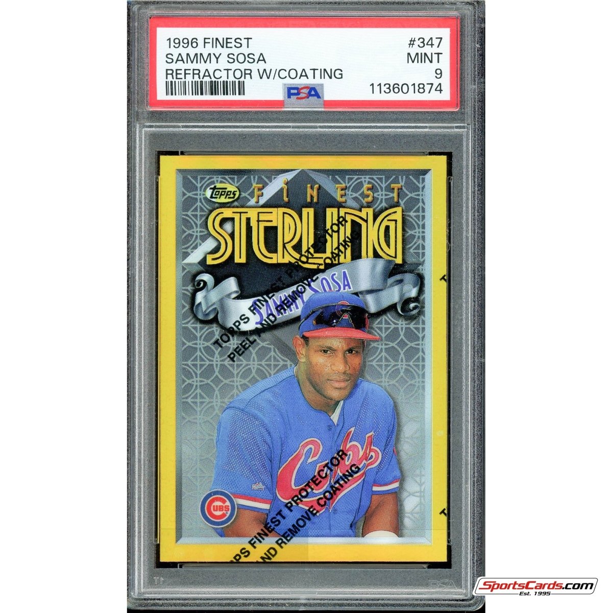 1996 Topps Finest Sammy Sosa Refractor W/ Coating #347 PSA 9 Mint