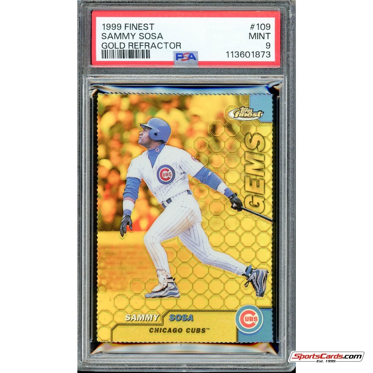 1999 Topps Finest Sammy Sosa Gold Refractor #109 PSA Mint 9 #/100