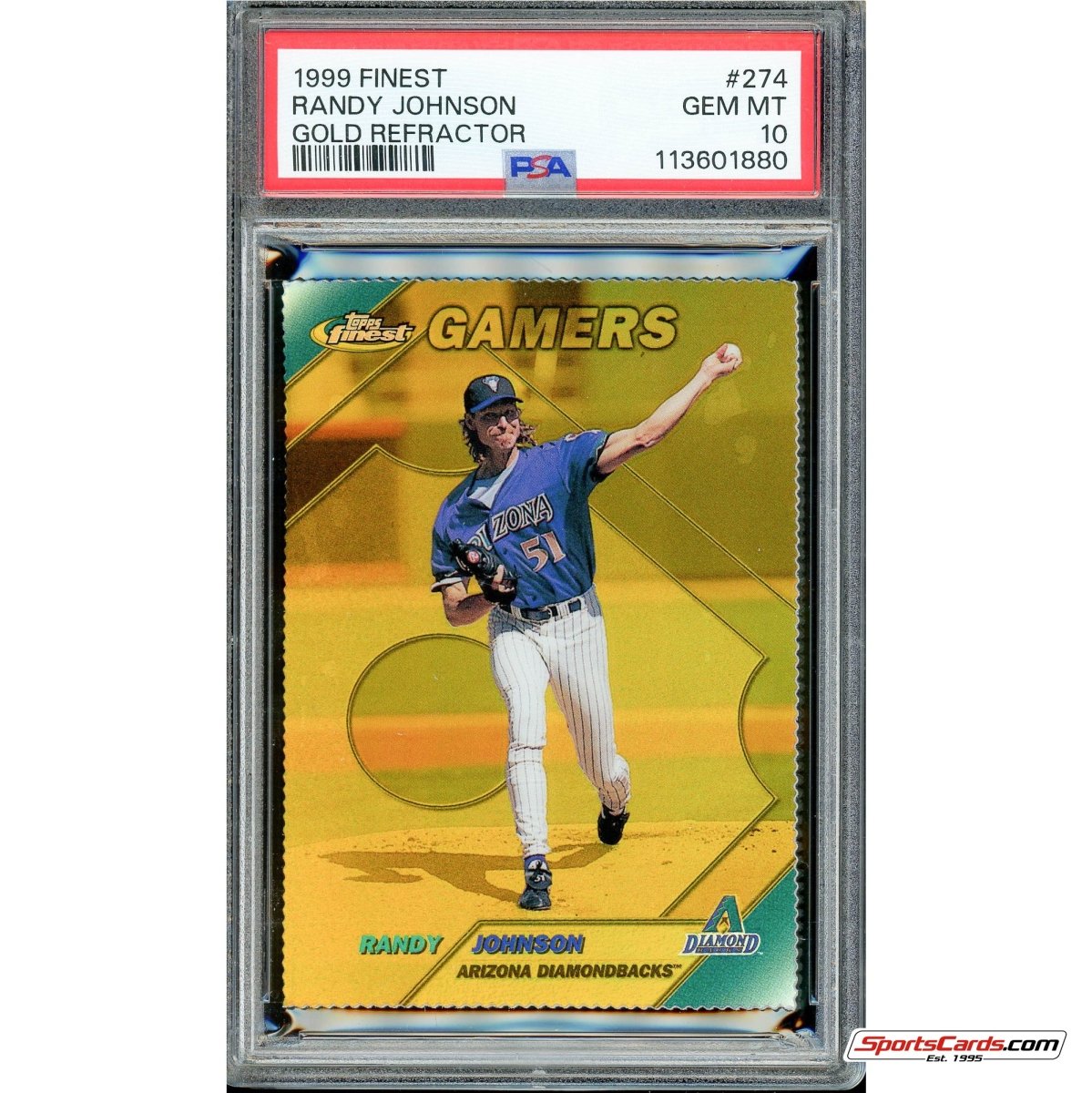 1999 Topps Finest Randy Johnson Gold Refractor #274 PSA Gem Mint 10 #/100