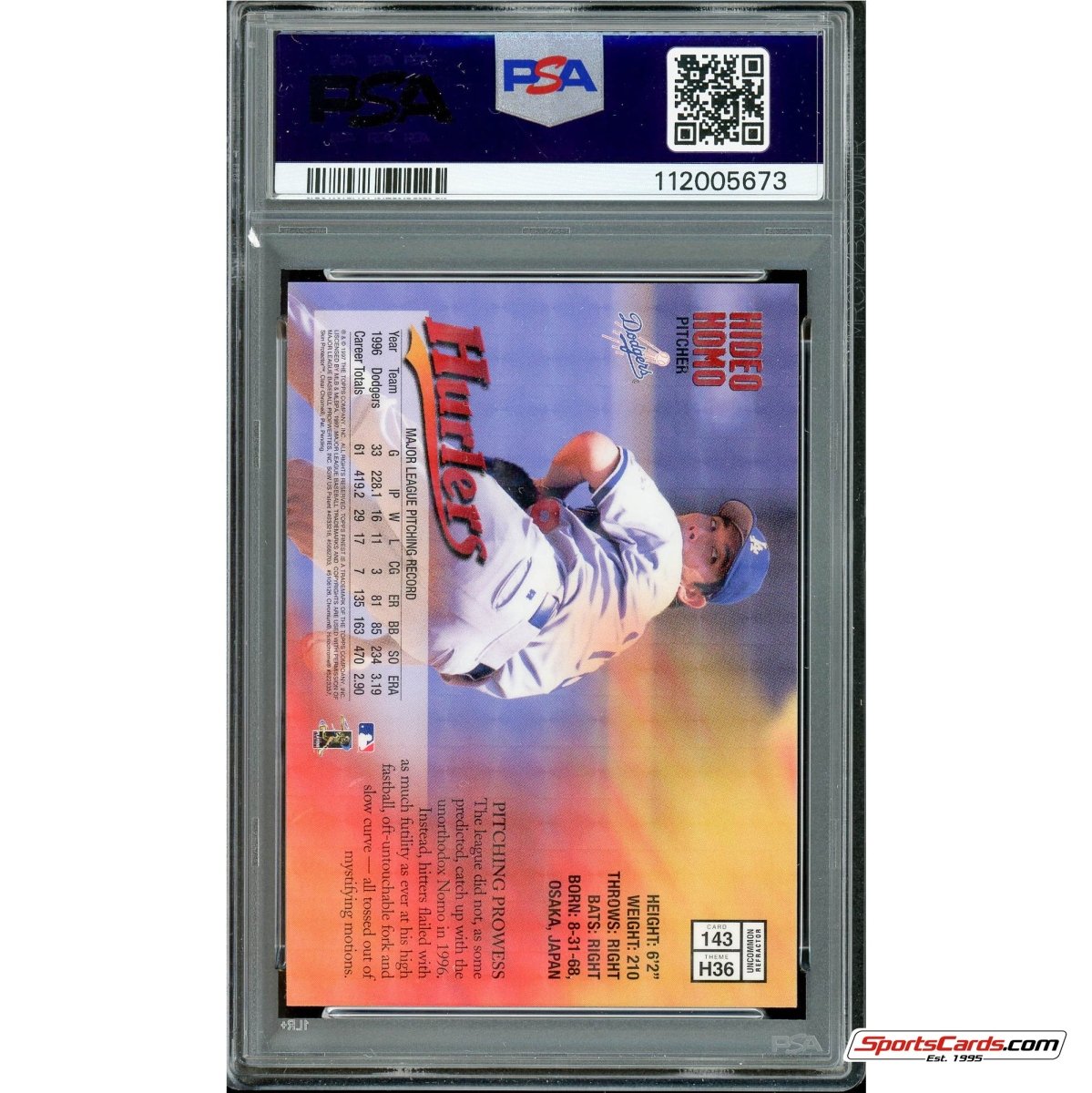 1997 Topps Finest Hideo Nomo Embossed Refractor #143 PSA 9 Mint