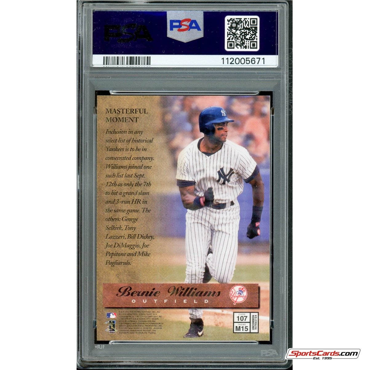 1997 Topps Finest Bernie Williams Embossed Refractor #107 PSA 10 Gem Mint